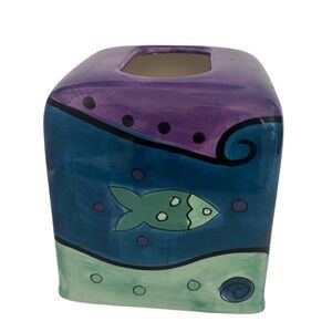 Cathie iPaney Hand Painted Ceramic Tissue Box Cover Southern Sea Fish Decor